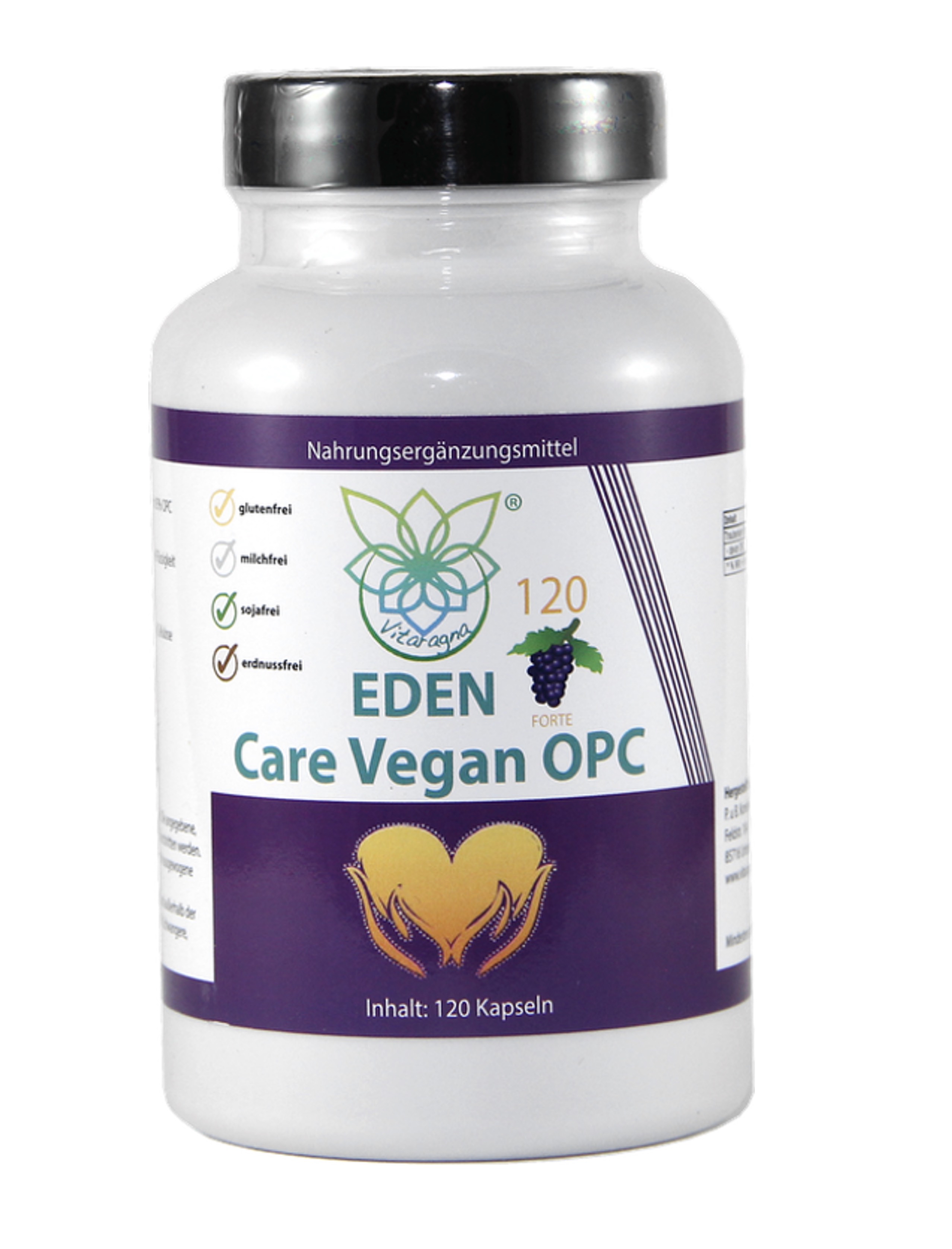 VITARAGNA Eden Care Vegan OPC Traubenkernextrakt Kapseln Forte mit 95% OPC-Gehalt und 700mg hochdosiertes OPC pro Portion, 120 vegane OPC-Kapseln OHNE Magnesiumstearat, 2 Monatsvorrat Antioxidantien