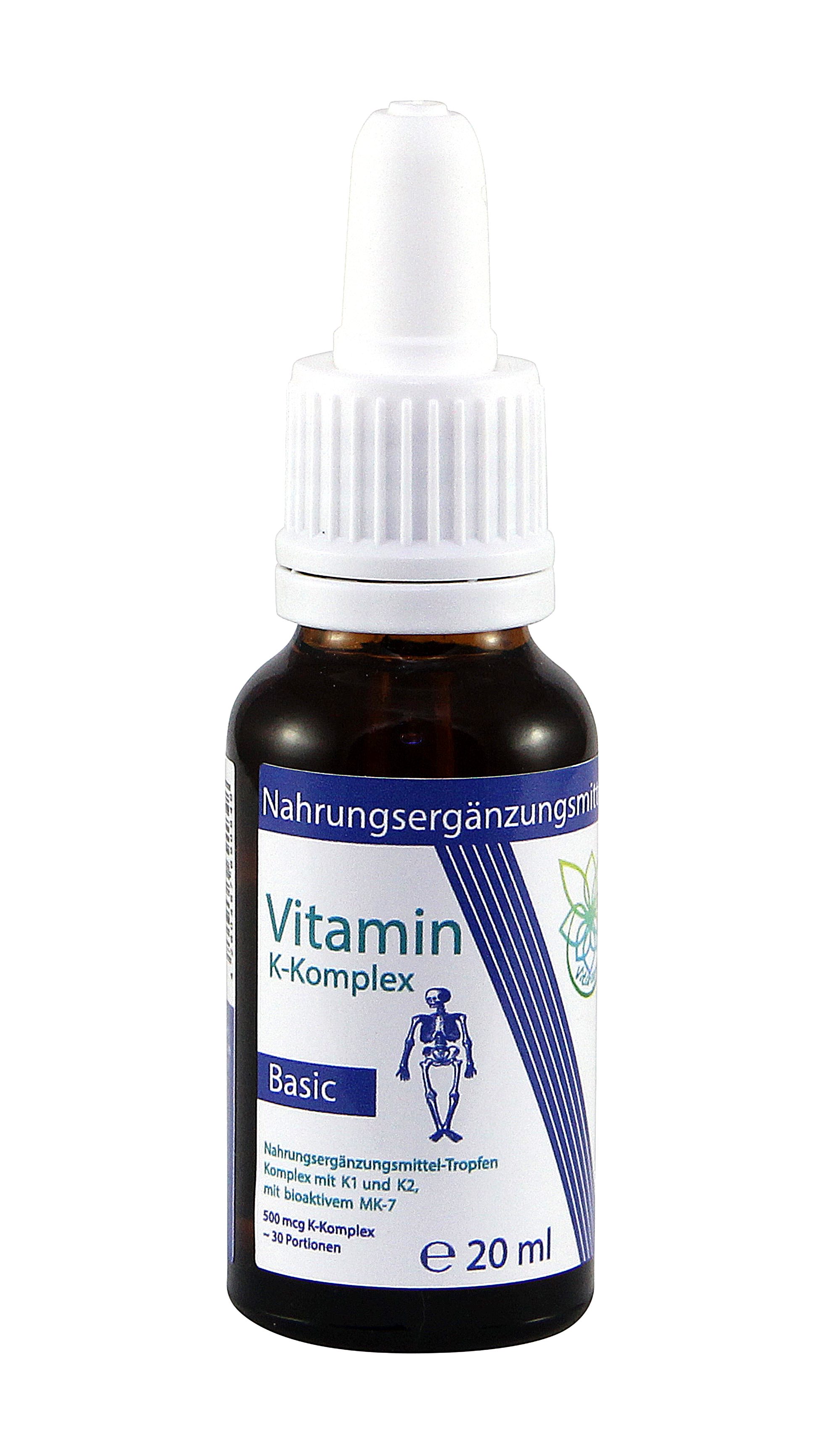 VITARAGNA Vitamin K2 Basic Tropfen flüssig, K1 und K2 - Menaquinon MK7, hochdosiertes Liquid in MCT-Öl gelöst und bioaktiver MK-7-Form 20ml mit 500 mcg K-Komplex x 30 Portionen