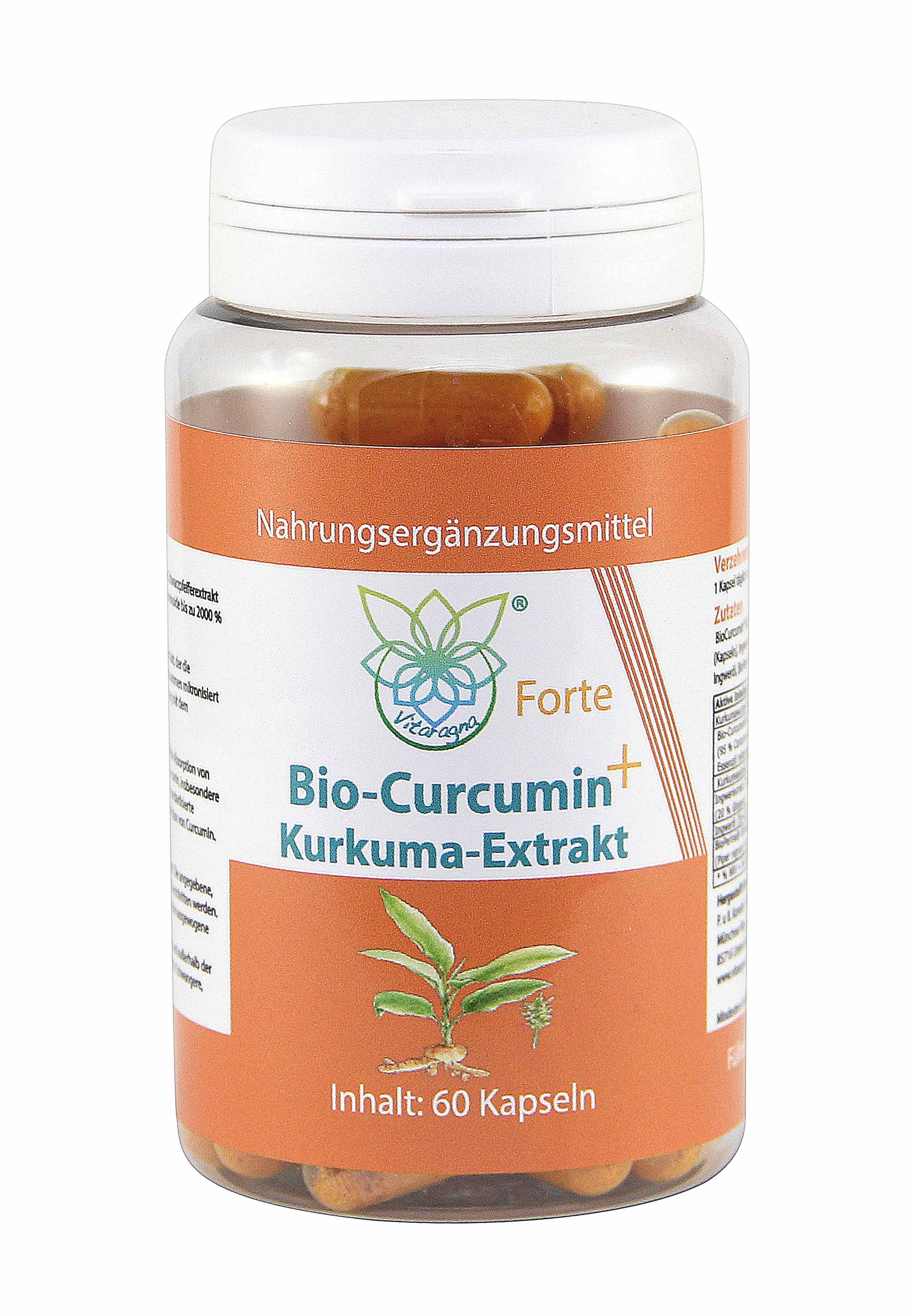 VITARAGNA Curcumin Forte, 60 Kurkuma Kapseln hochdosiert mit Kurkuma-Extrakt, BioPerine, Ingwer-Extrakt, Hochdosiertes Curcuma Bioperin (Schwarzer-Pfeffer), starkes natürliches Antioxidans