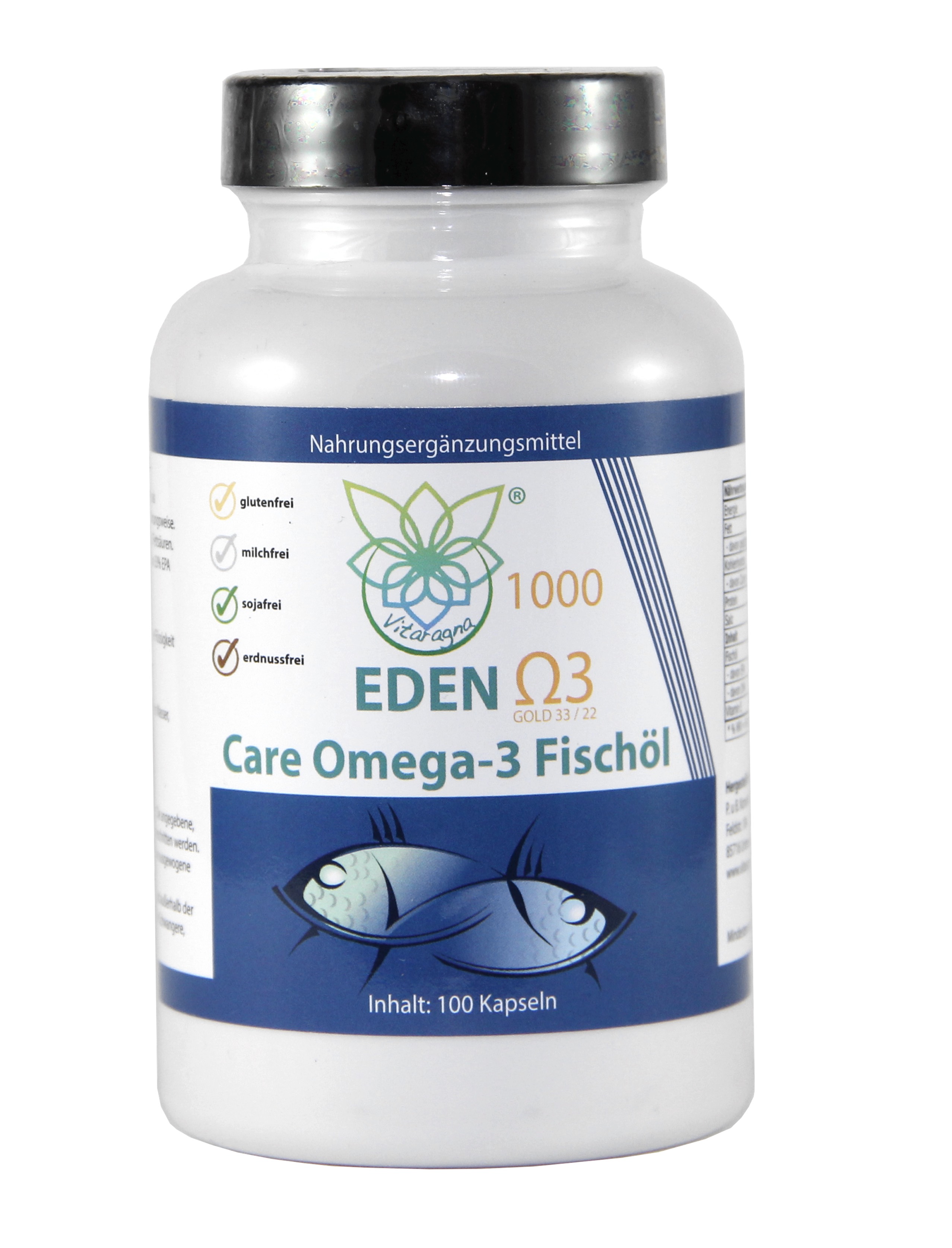 VITARAGNA Omega 3 Fischöl-Kapseln 33 / 22 , EPA / DHA mit natürlichem Vitamin E, Hoher EPA und DHA Anteil, glutenfrei, sojafrei, milchfrei