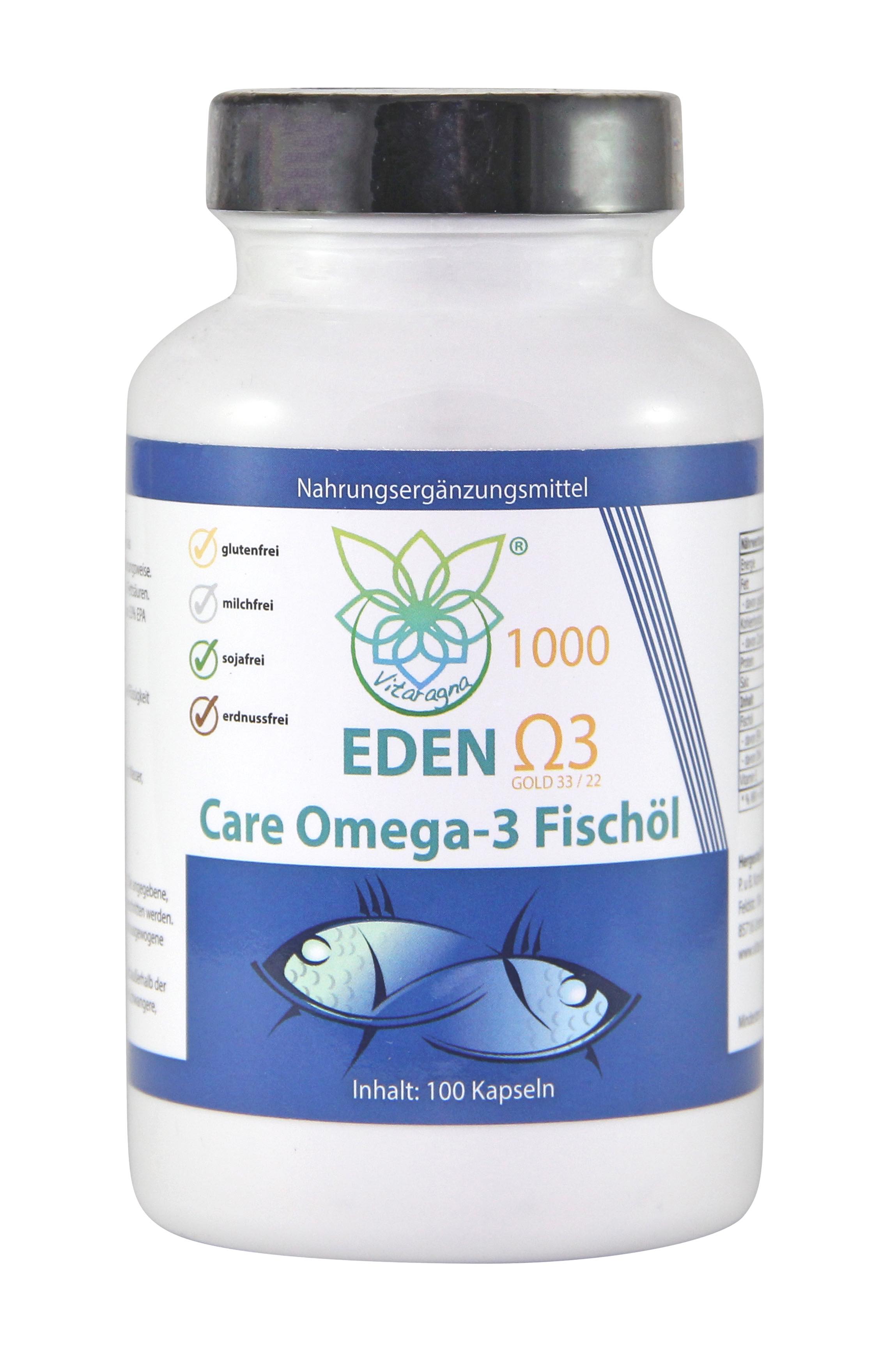 VITARAGNA Omega 3 Fischöl-Kapseln 33 / 22 , EPA / DHA mit natürlichem Vitamin E, hochdosiert mit hohem EPA und DHA Anteil